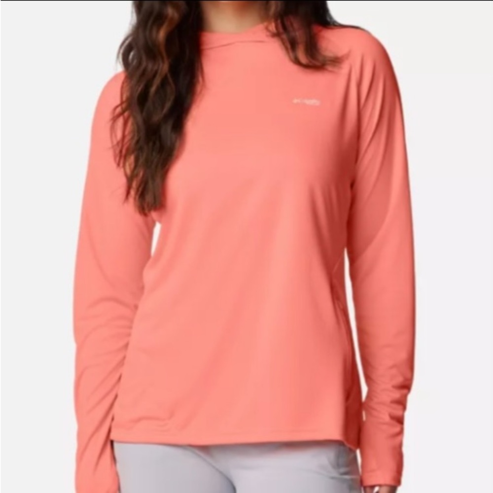 Columbia Women’s PFG Tidal Sands Deflector Hoodie Pink & White Size L